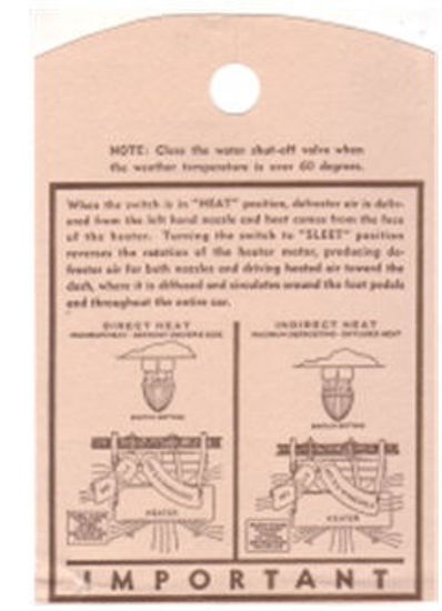 Picture of Heater Instruction Tag, 1939-1940, DF491