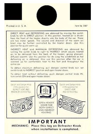 Picture of Heater Instruction Tag, 1946-1948, DF24
