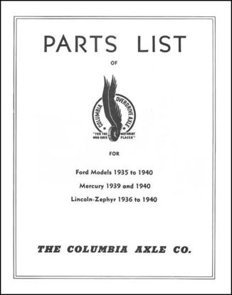 Picture of Columbia Rear Axle Parts List, 1935-1940, VB94